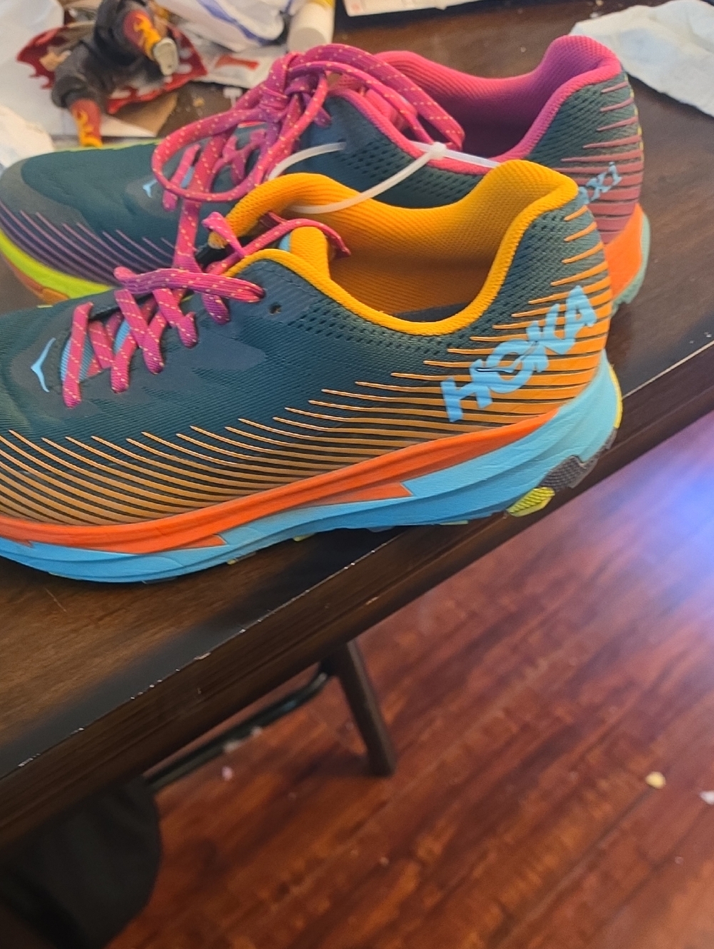 Hoka Kids Running Sneakers - Teal with Pink & Orange Highlights